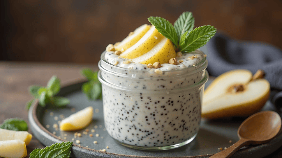Low histamine coconut chia pudding with fresh pears