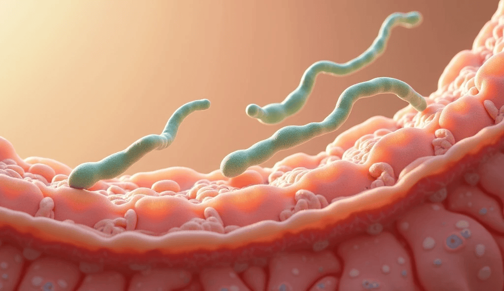 Probiotics for gut health: Lactobacillus attaching to intestinal villi